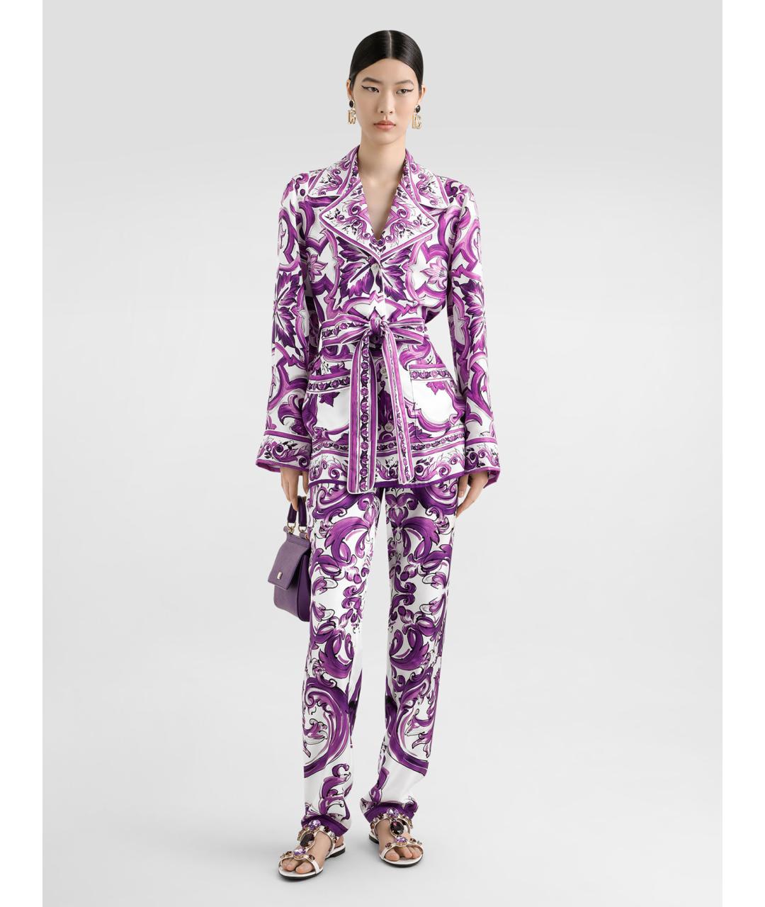 DOLCE&GABBANA Мульти шелковые прямые брюки, фото 2