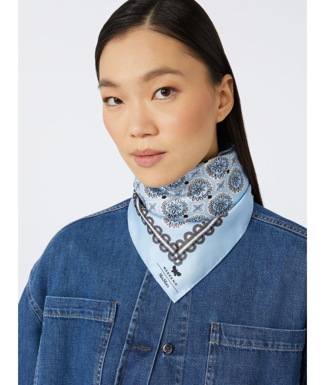 WEEKEND MAX MARA Голубой шелковый шарф, фото 2