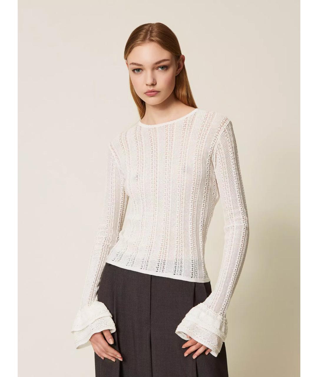 TWIN-SET Белый хлопковый джемпер / свитер, фото 2