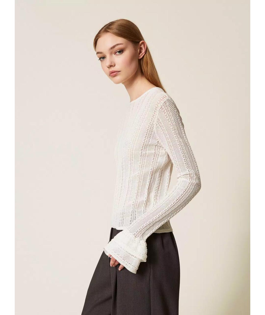 TWIN-SET Белый хлопковый джемпер / свитер, фото 3