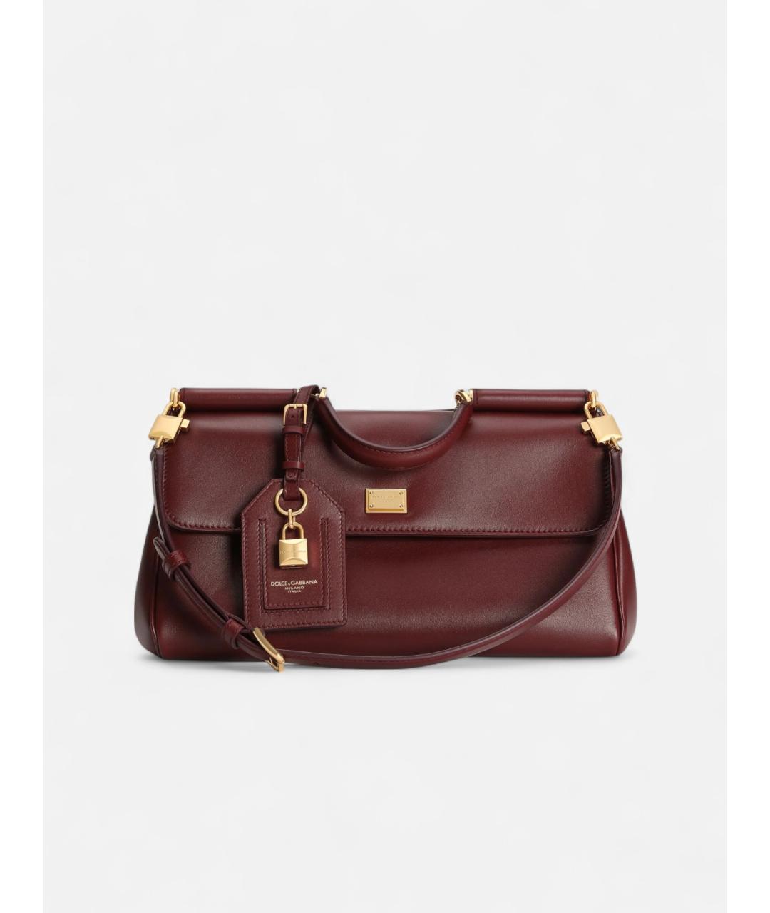 DOLCE&GABBANA Бордовая кожаная сумка тоут, фото 4