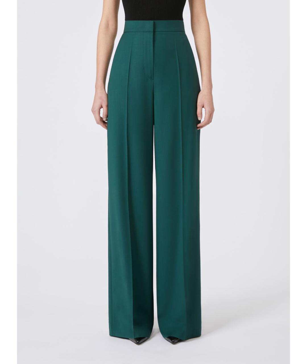 MAX MARA Зеленые шерстяные прямые брюки, фото 5