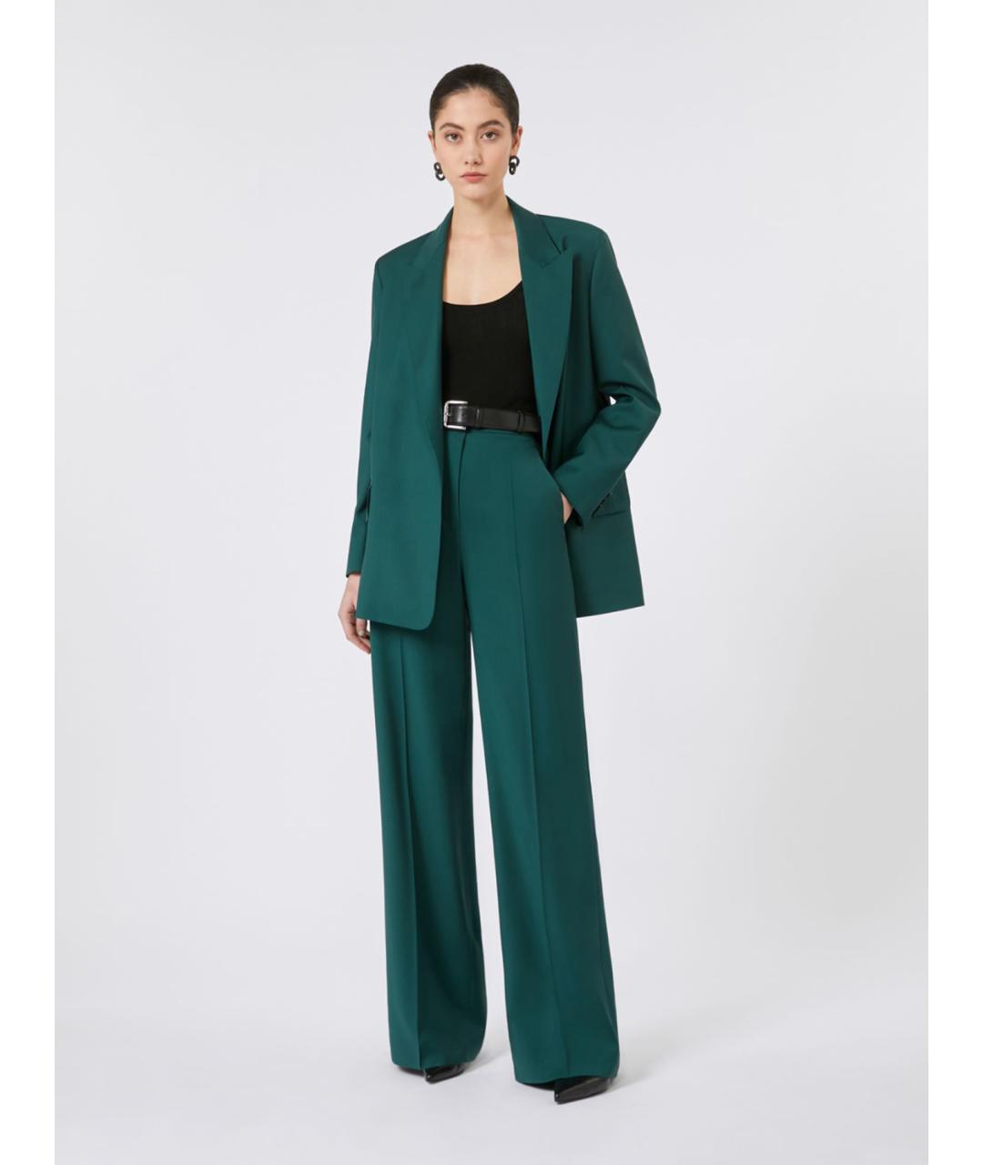 MAX MARA Зеленые шерстяные прямые брюки, фото 2