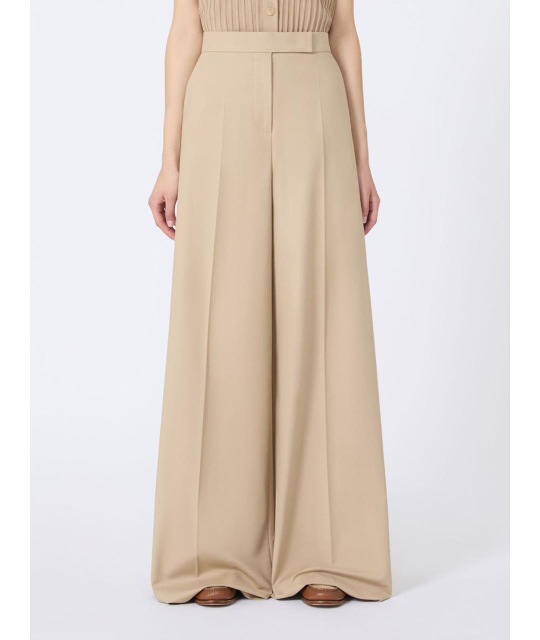 MAX MARA Бежевые хлопковые брюки широкие, фото 3