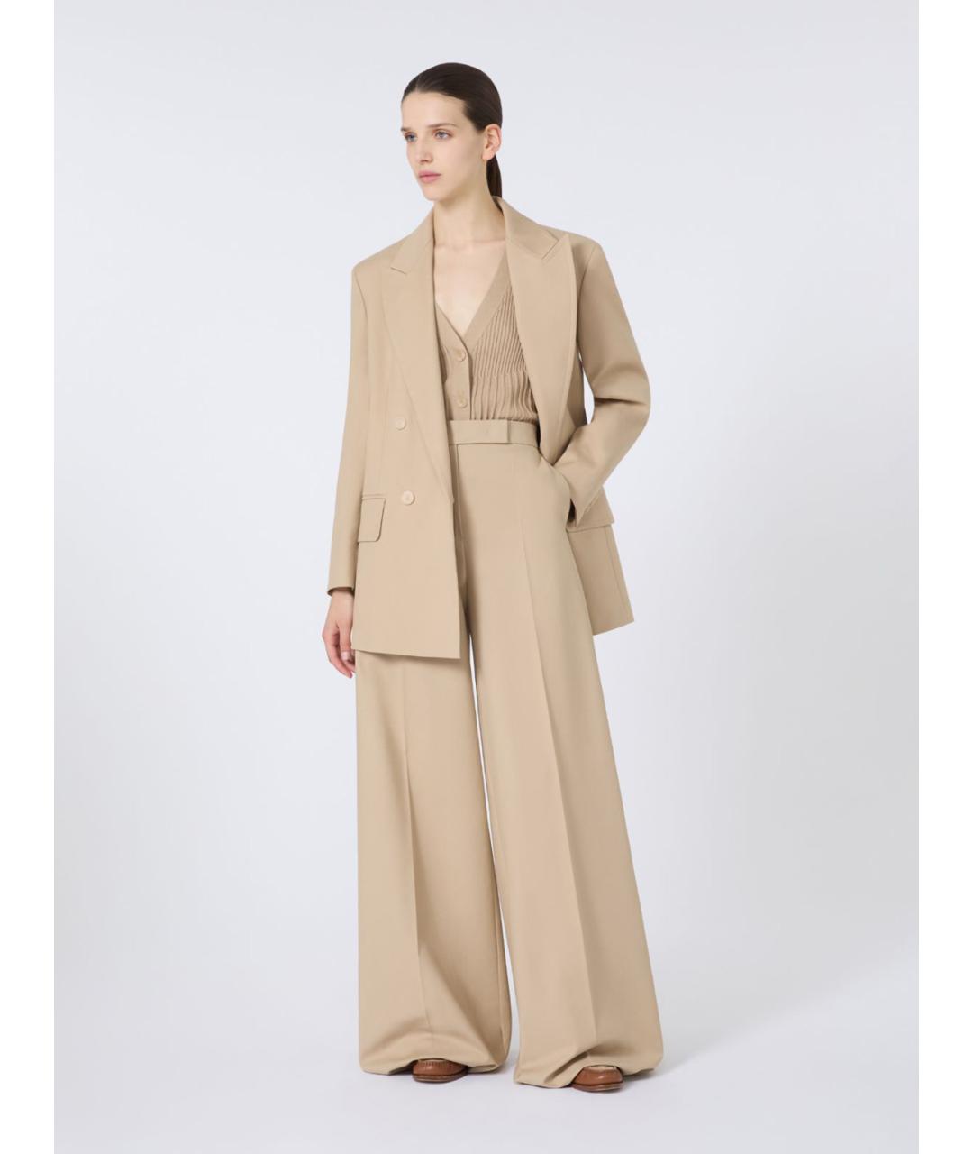 MAX MARA Бежевые хлопковые брюки широкие, фото 2