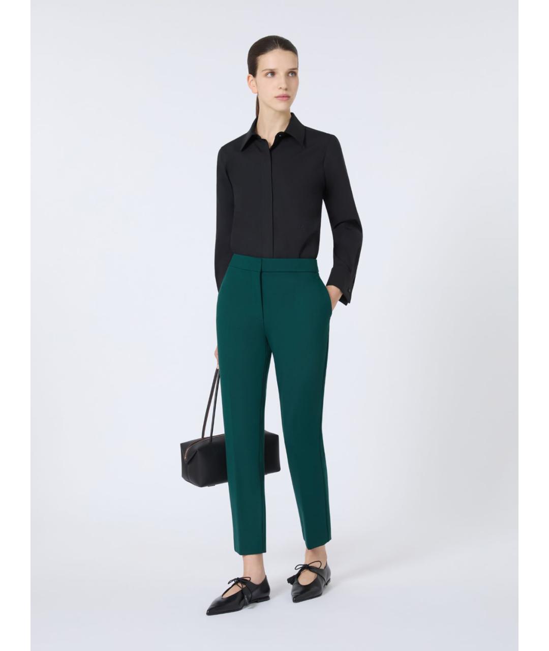 MAX MARA Зеленые вискозные прямые брюки, фото 2