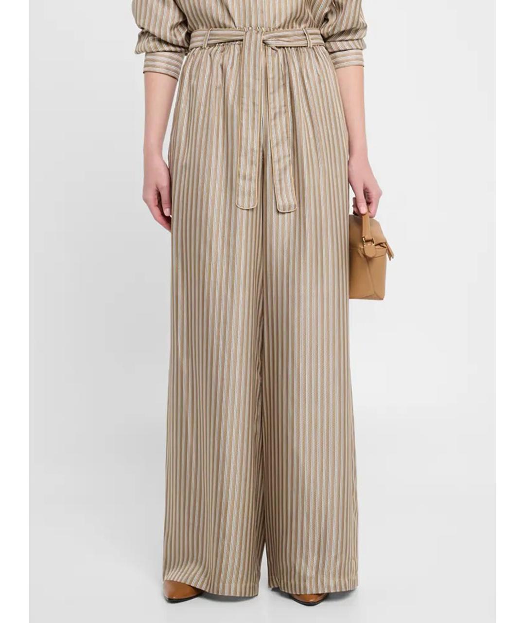 MAX MARA Бежевые шелковые брюки широкие, фото 3