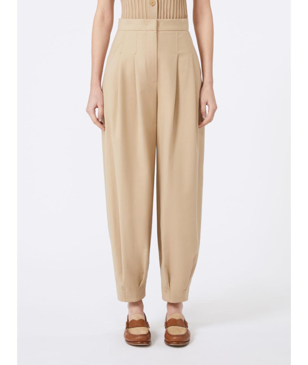 MAX MARA Бежевые хлопковые прямые брюки, фото 5