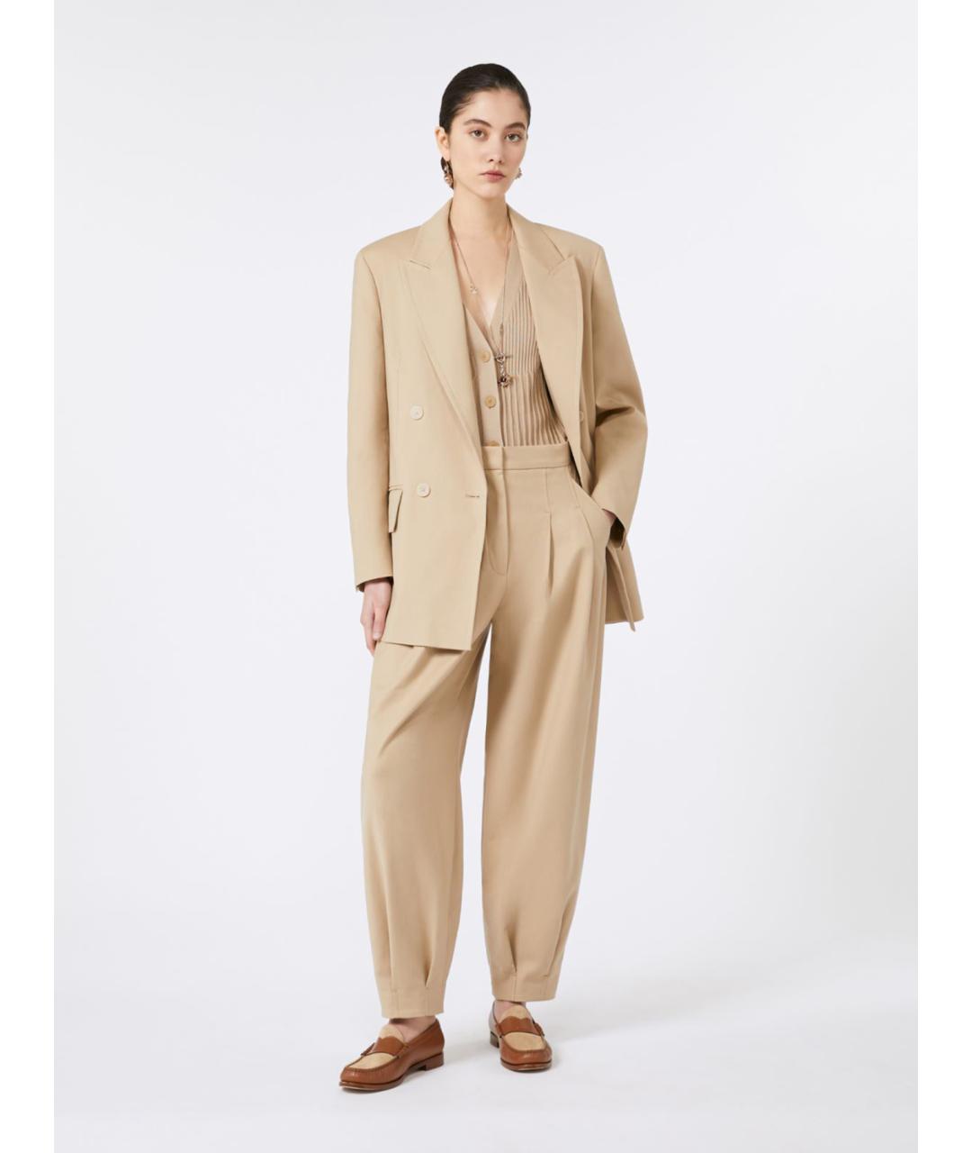 MAX MARA Бежевые хлопковые прямые брюки, фото 2