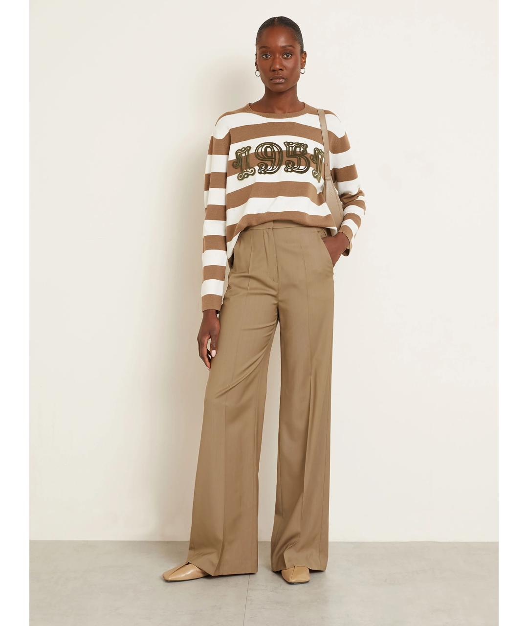 MAX MARA Бежевые шерстяные брюки широкие, фото 2