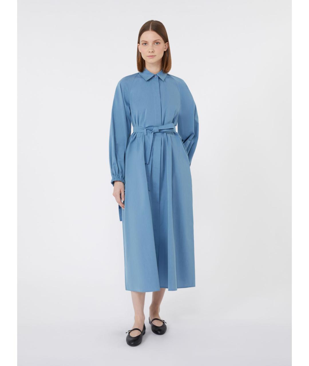 MAX MARA Голубое хлопковое повседневное платье, фото 2
