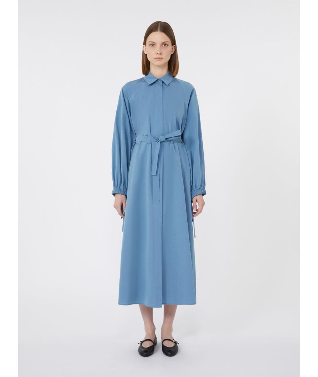 MAX MARA Голубое хлопковое повседневное платье, фото 4