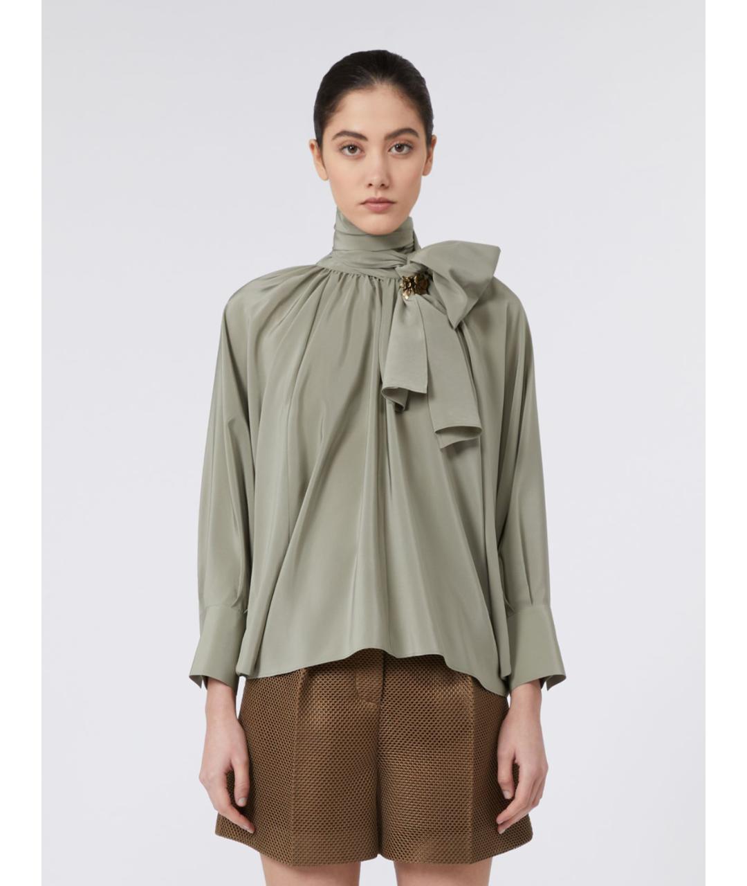 MAX MARA Зеленая шелковая блузы, фото 5