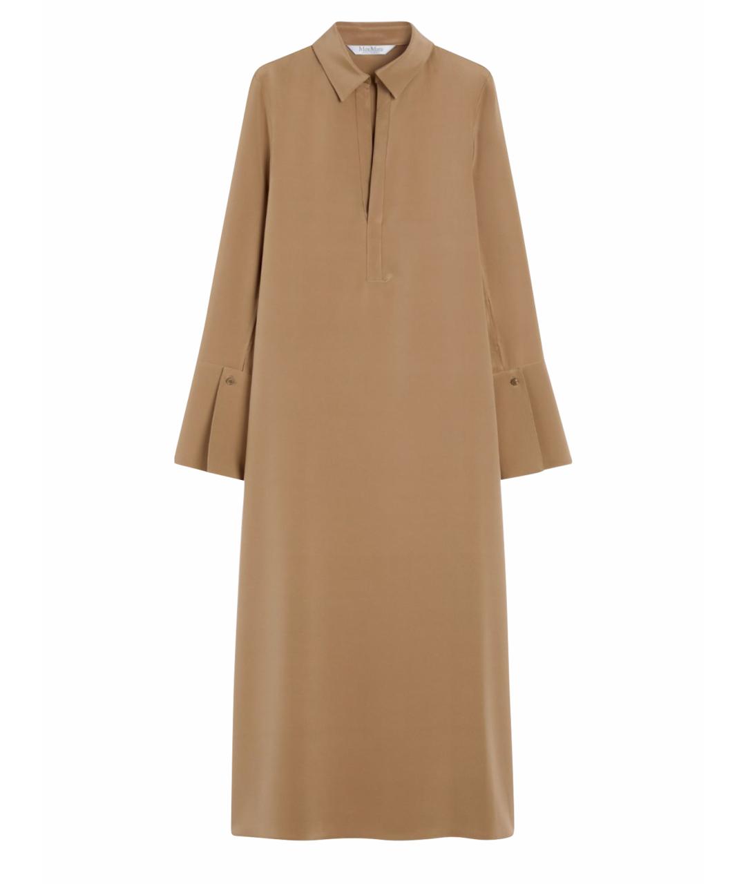 MAX MARA Бежевое шелковое повседневное платье, фото 1