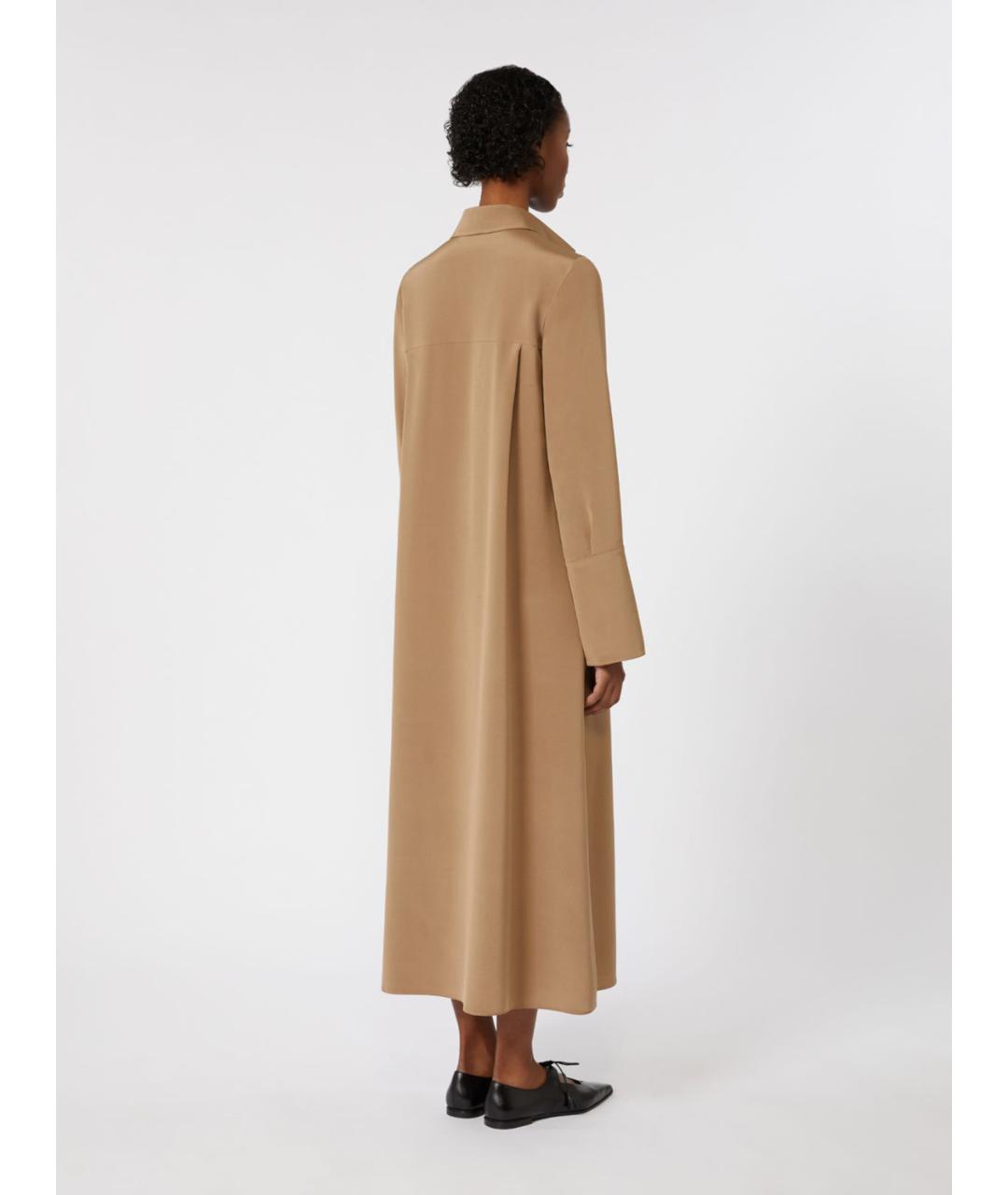 MAX MARA Бежевое шелковое повседневное платье, фото 4