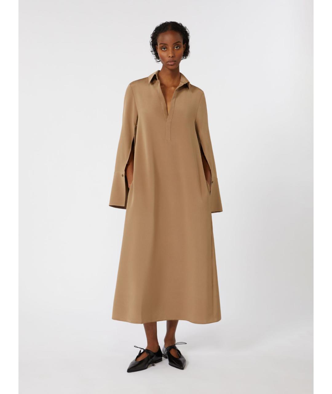 MAX MARA Бежевое шелковое повседневное платье, фото 2