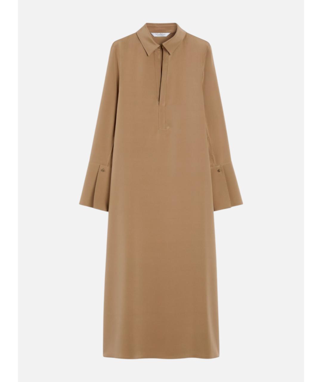 MAX MARA Бежевое шелковое повседневное платье, фото 6