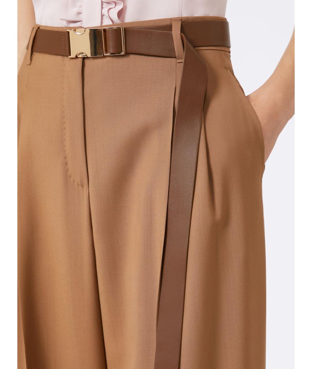 MAX MARA STUDIO Коричневые шерстяные брюки широкие, фото 3