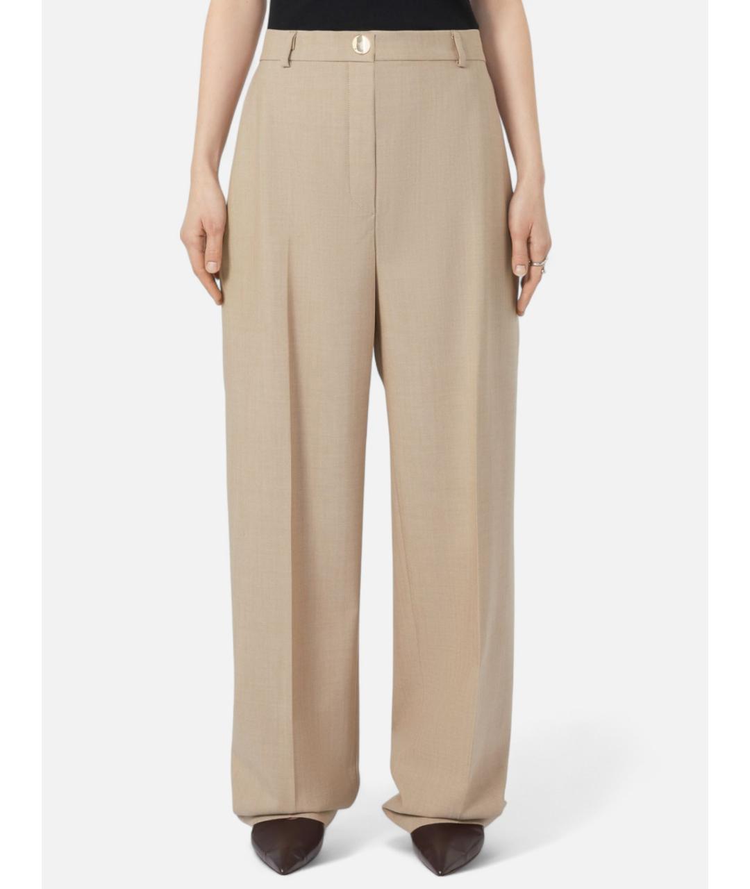 SPORTMAX Бежевые шерстяные прямые брюки, фото 4