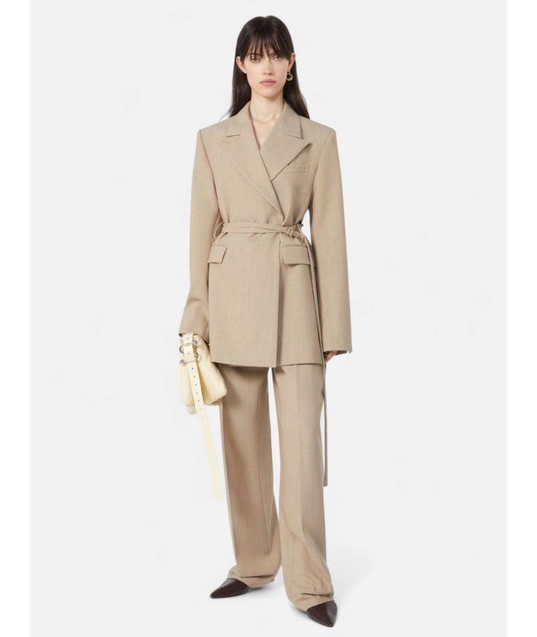 SPORTMAX Бежевые шерстяные прямые брюки, фото 2