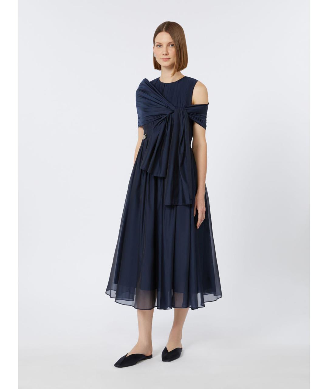 'S MAX MARA Синее шелковое повседневное платье, фото 2