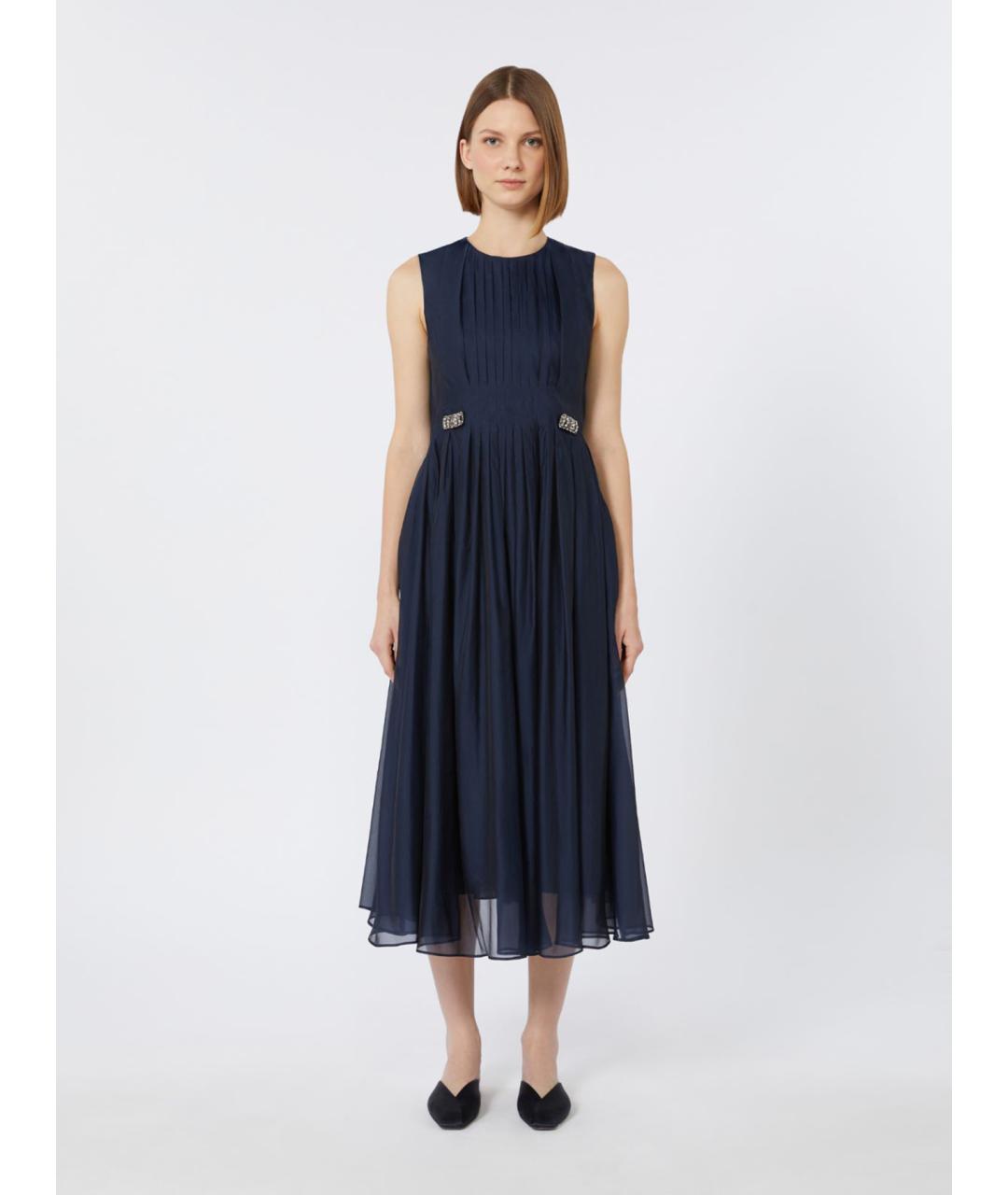 'S MAX MARA Синее шелковое повседневное платье, фото 5
