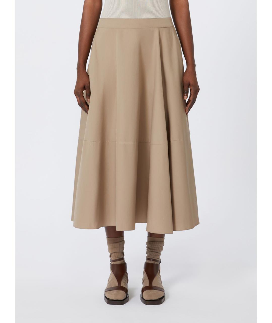 'S MAX MARA Коричневая хлопковая юбка миди, фото 4