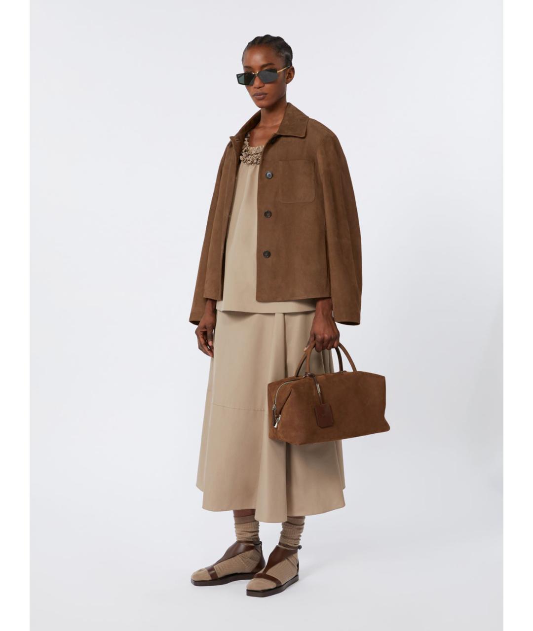 'S MAX MARA Коричневая хлопковая юбка миди, фото 2