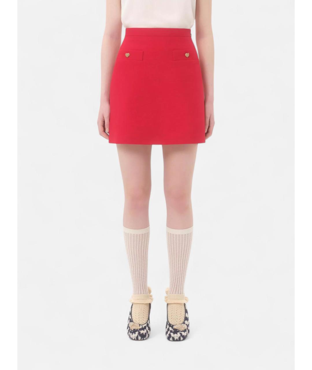 VALENTINO Красная шерстяная юбка мини, фото 3