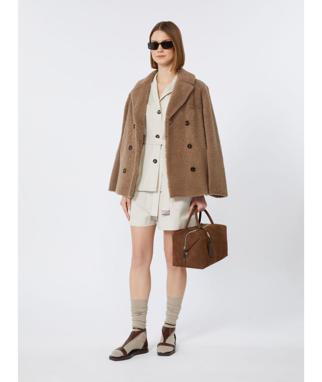 'S MAX MARA Коричневое меховое пальто, фото 2