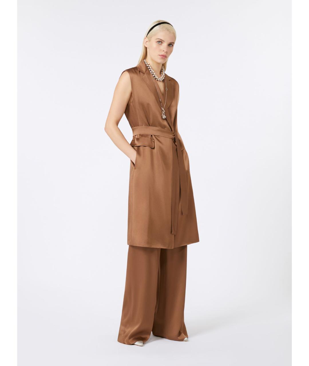 MAX MARA STUDIO Коричневые атласные брюки широкие, фото 2