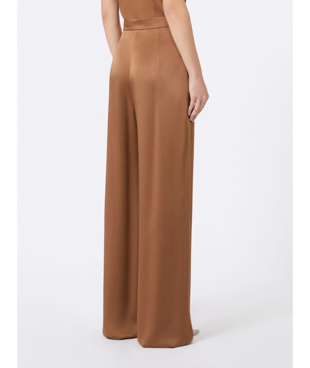MAX MARA STUDIO Коричневые атласные брюки широкие, фото 3