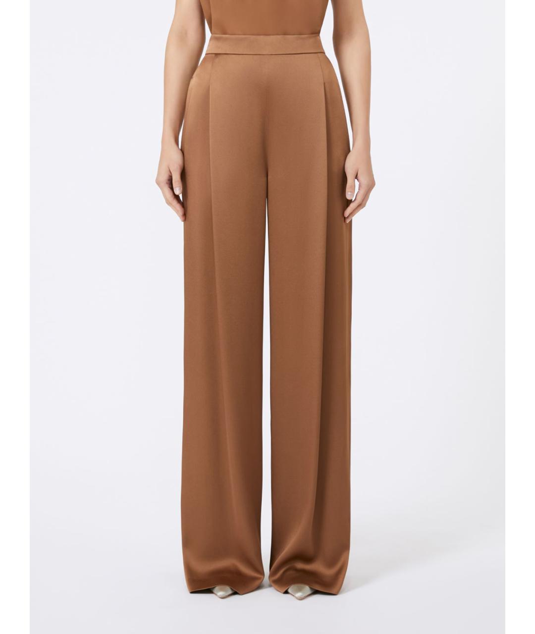 MAX MARA STUDIO Коричневые атласные брюки широкие, фото 4