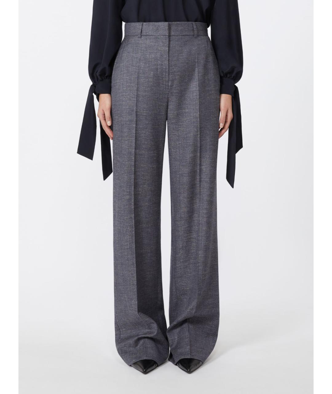 MAX MARA STUDIO Серые шерстяные прямые брюки, фото 5