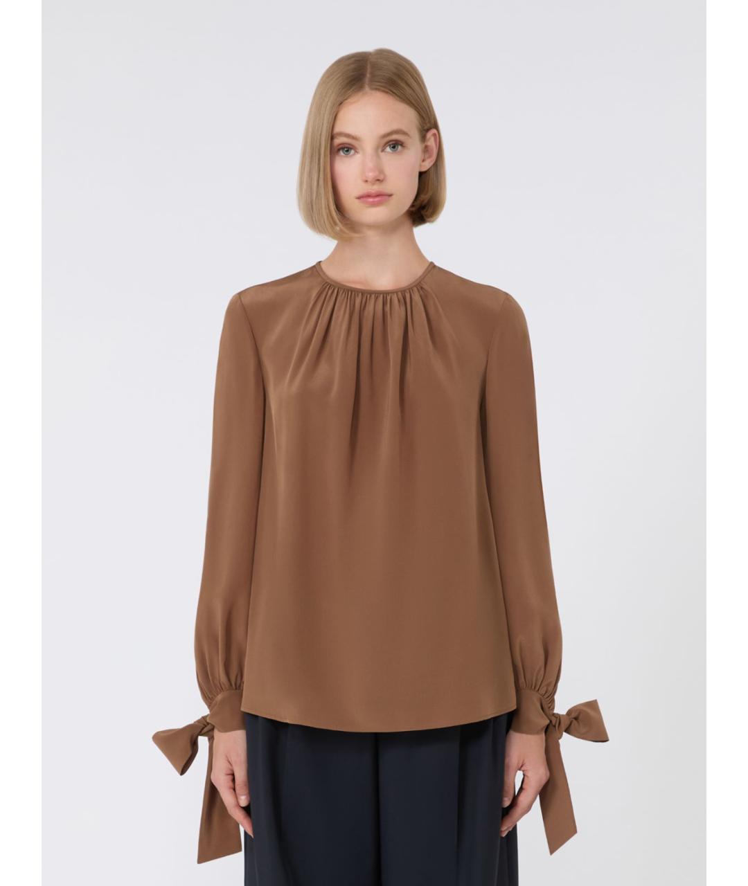 MAX MARA STUDIO Коричневая креповая блузы, фото 4