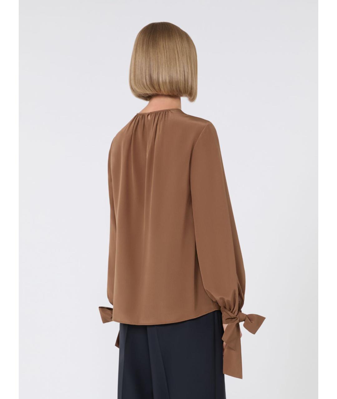 MAX MARA STUDIO Коричневая креповая блузы, фото 3