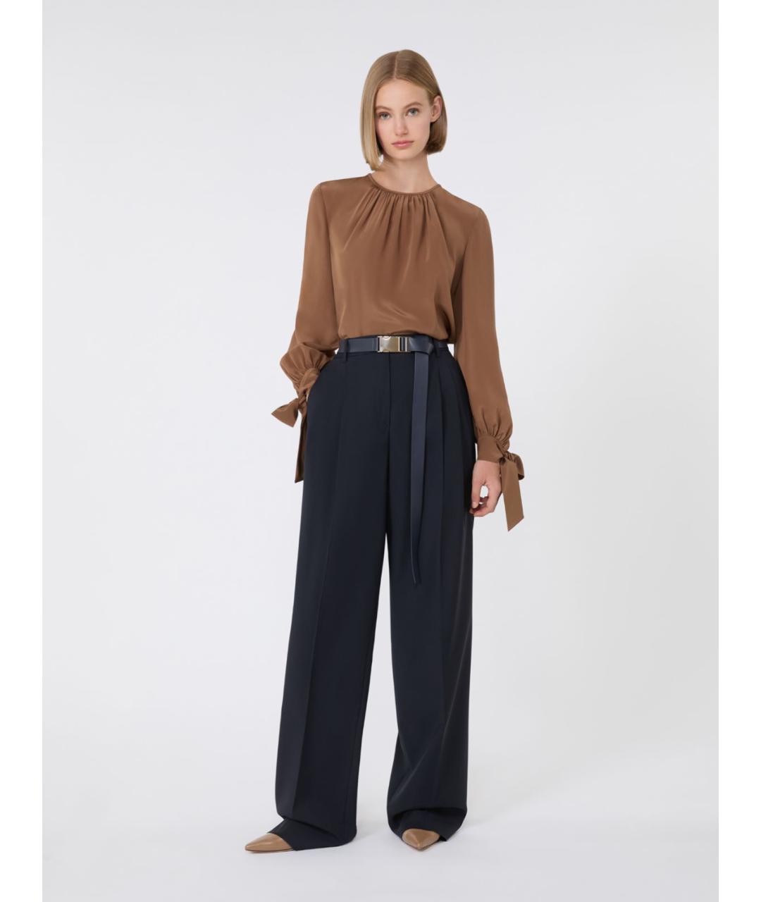 MAX MARA STUDIO Коричневая креповая блузы, фото 2