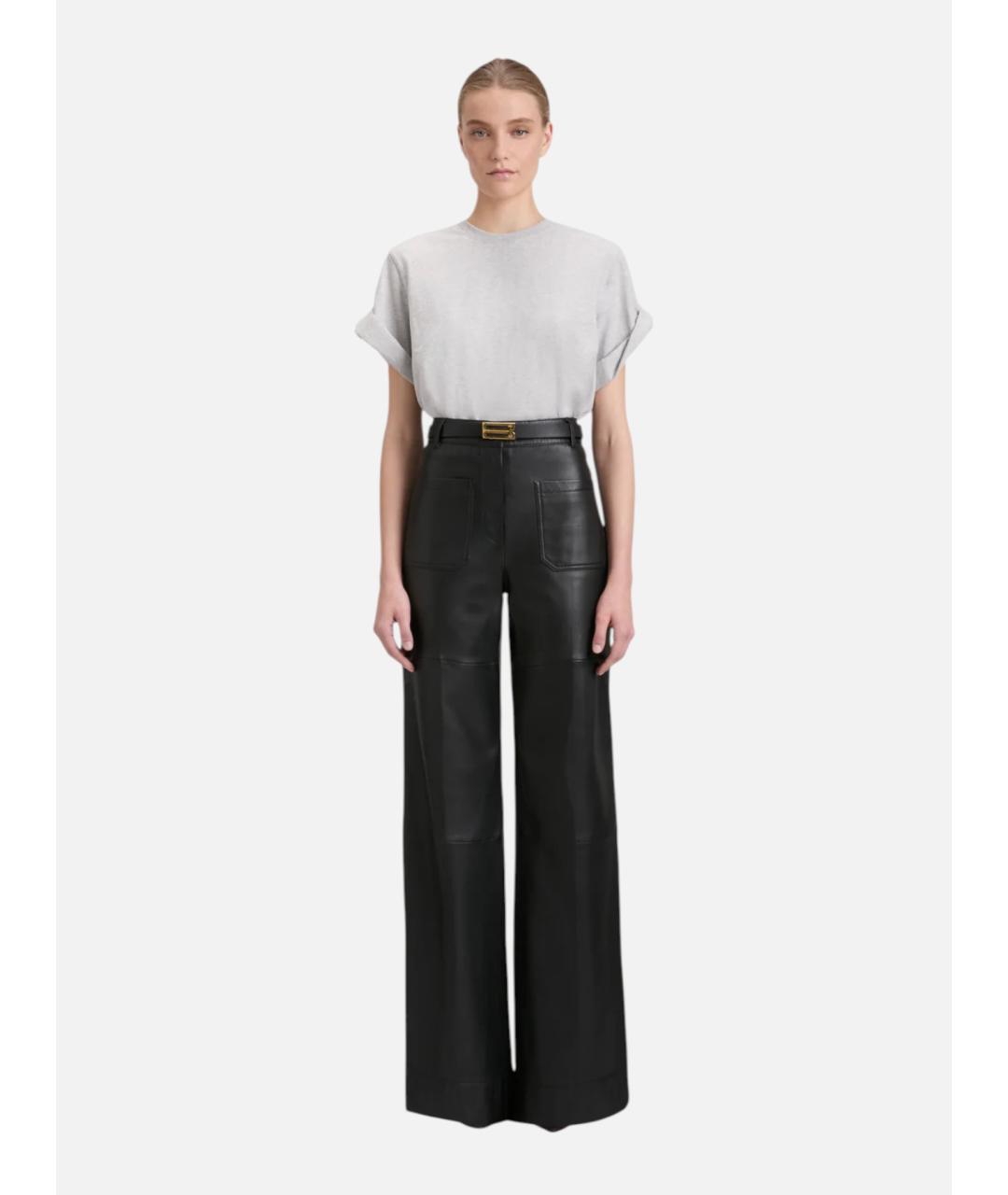 VICTORIA BECKHAM Черные кожаные прямые брюки, фото 2