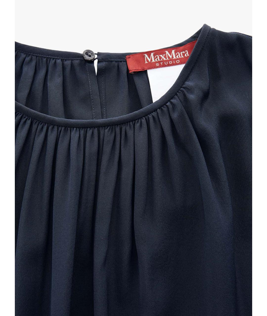 MAX MARA STUDIO Темно-синяя шелковая блузы, фото 2
