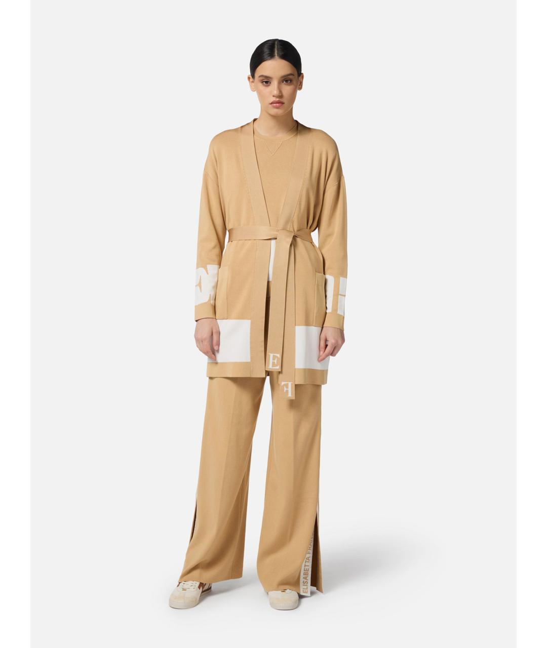 ELISABETTA FRANCHI Бежевый вискозный кардиган, фото 2