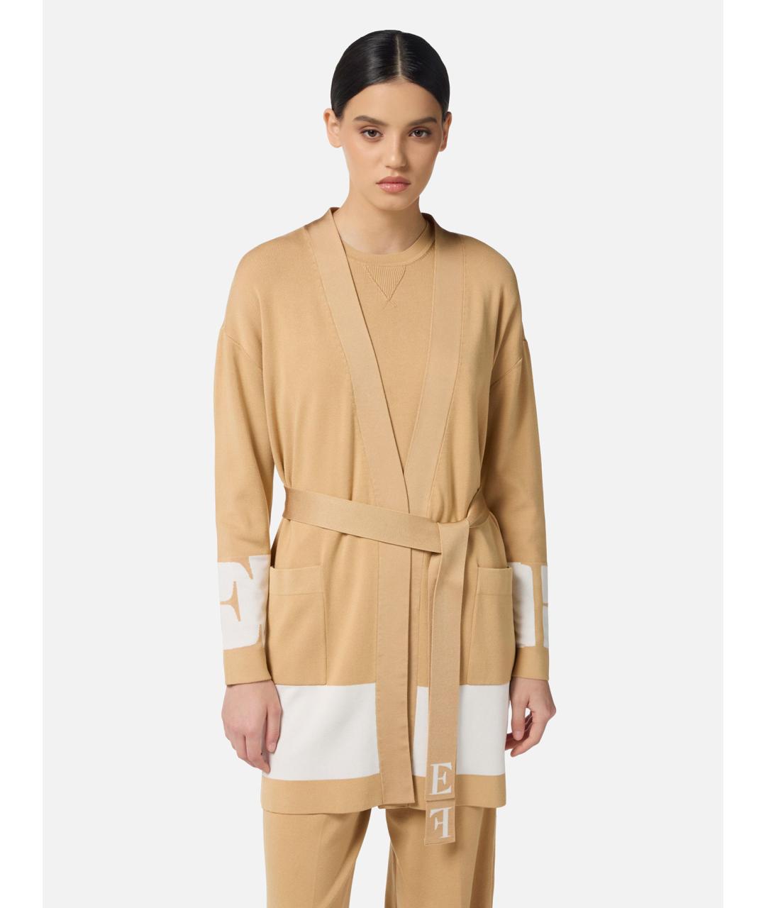 ELISABETTA FRANCHI Бежевый вискозный кардиган, фото 3