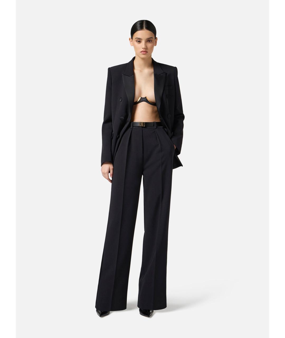 ELISABETTA FRANCHI Черные полиэстеровые прямые брюки, фото 3