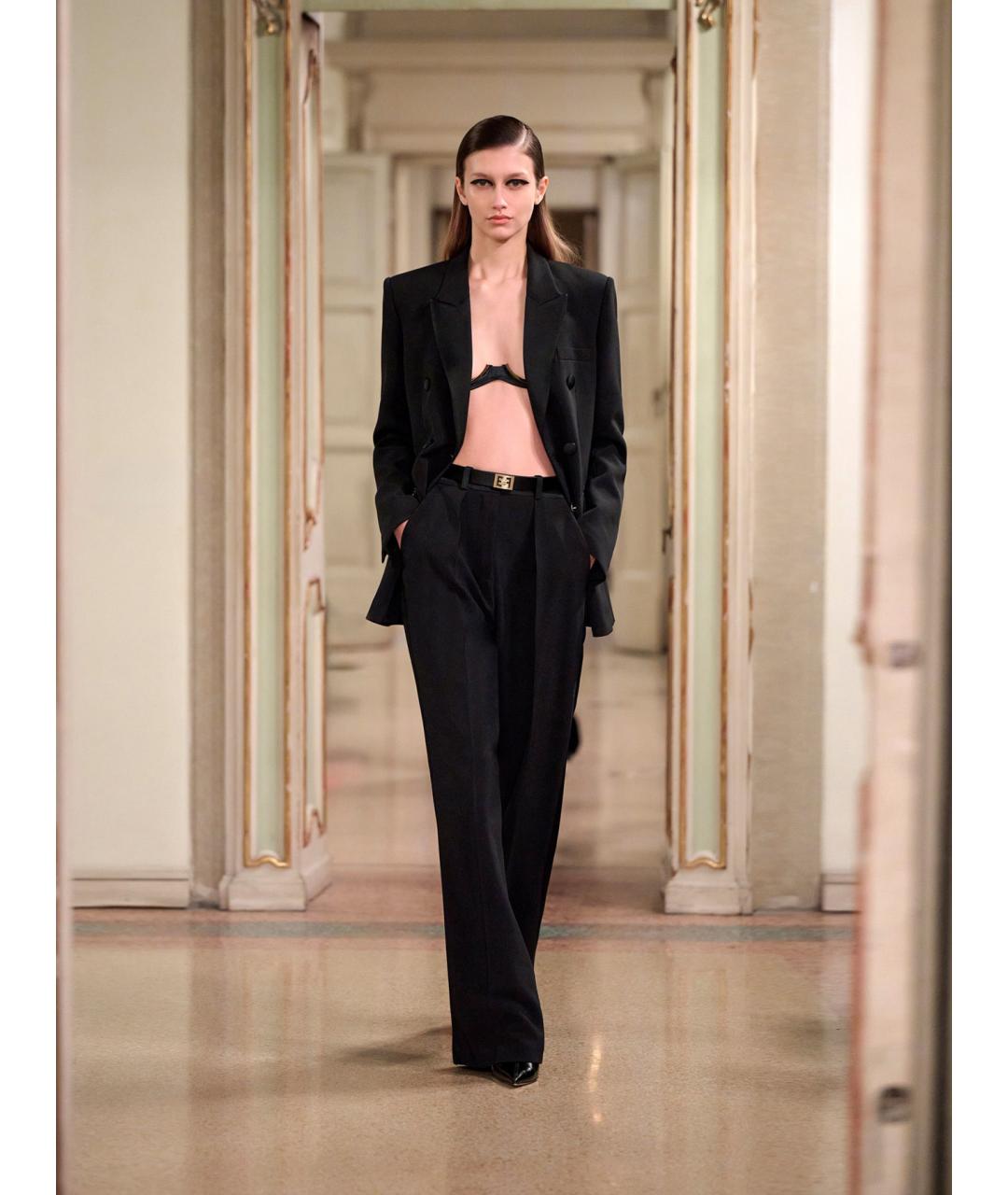 ELISABETTA FRANCHI Черные полиэстеровые прямые брюки, фото 2