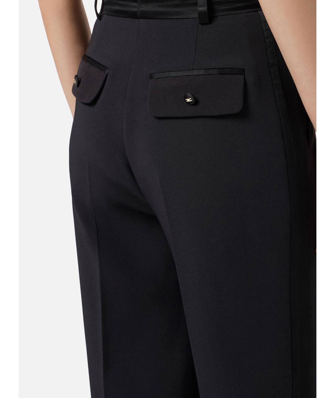 ELISABETTA FRANCHI Черные полиэстеровые прямые брюки, фото 4