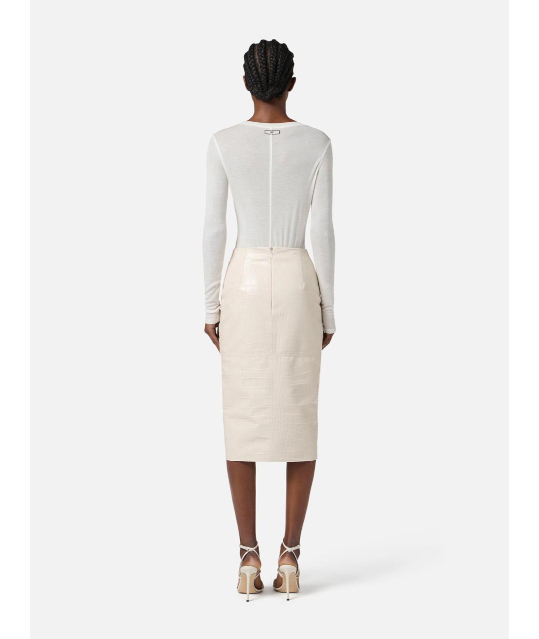 ELISABETTA FRANCHI Белая полиуретановая юбка миди, фото 5