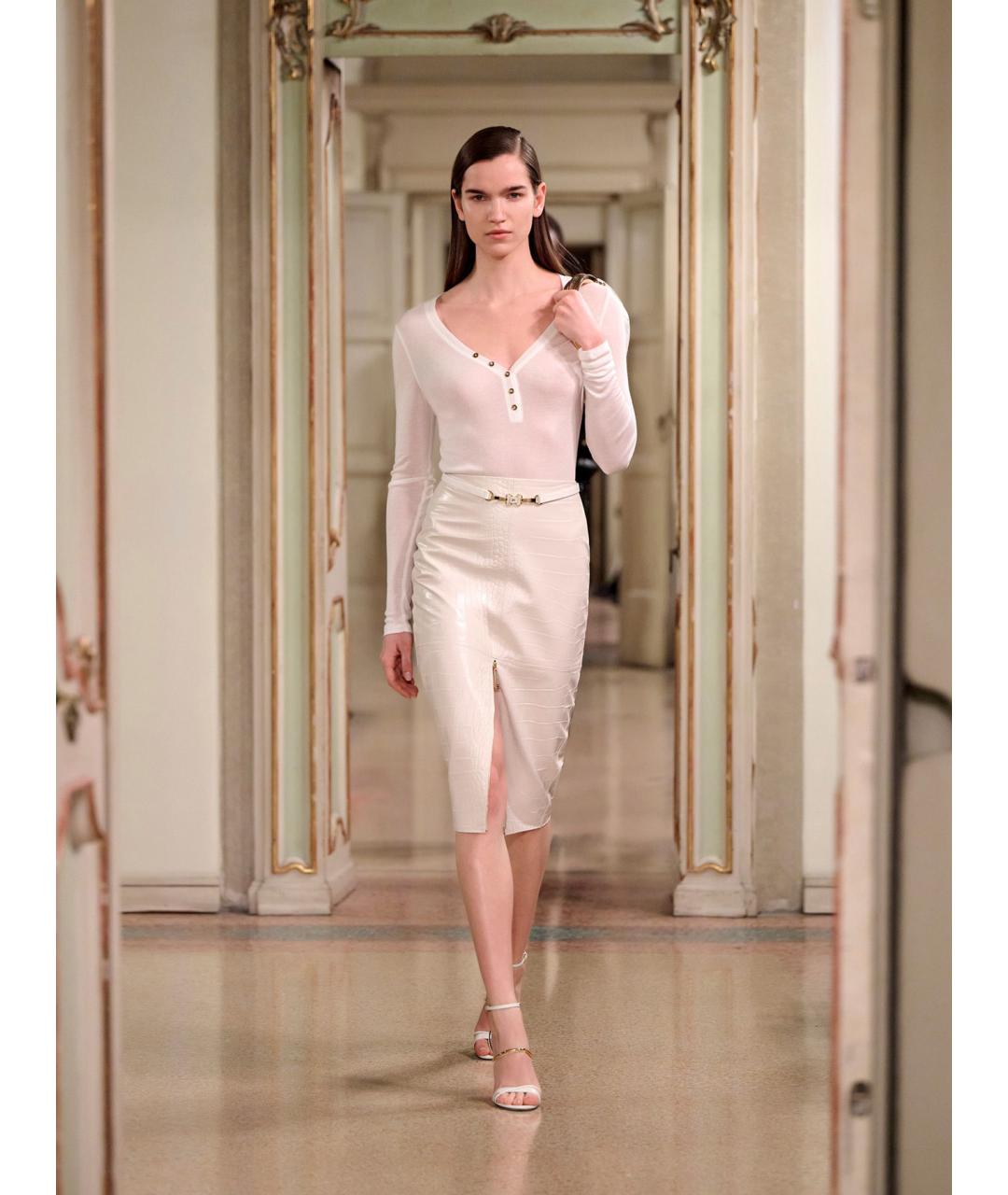 ELISABETTA FRANCHI Белая полиуретановая юбка миди, фото 6