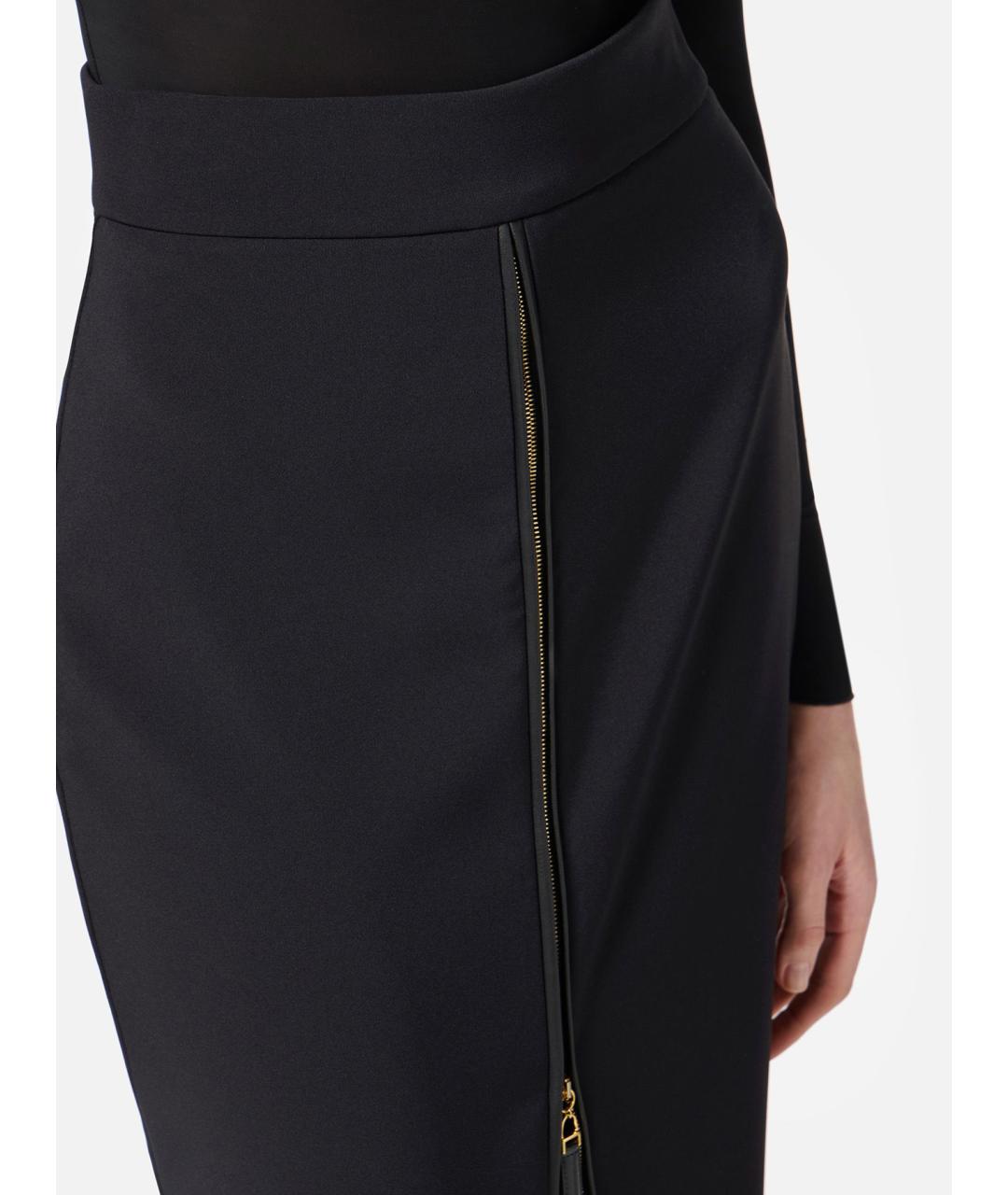 ELISABETTA FRANCHI Темно-синяя полиэстеровая юбка миди, фото 5