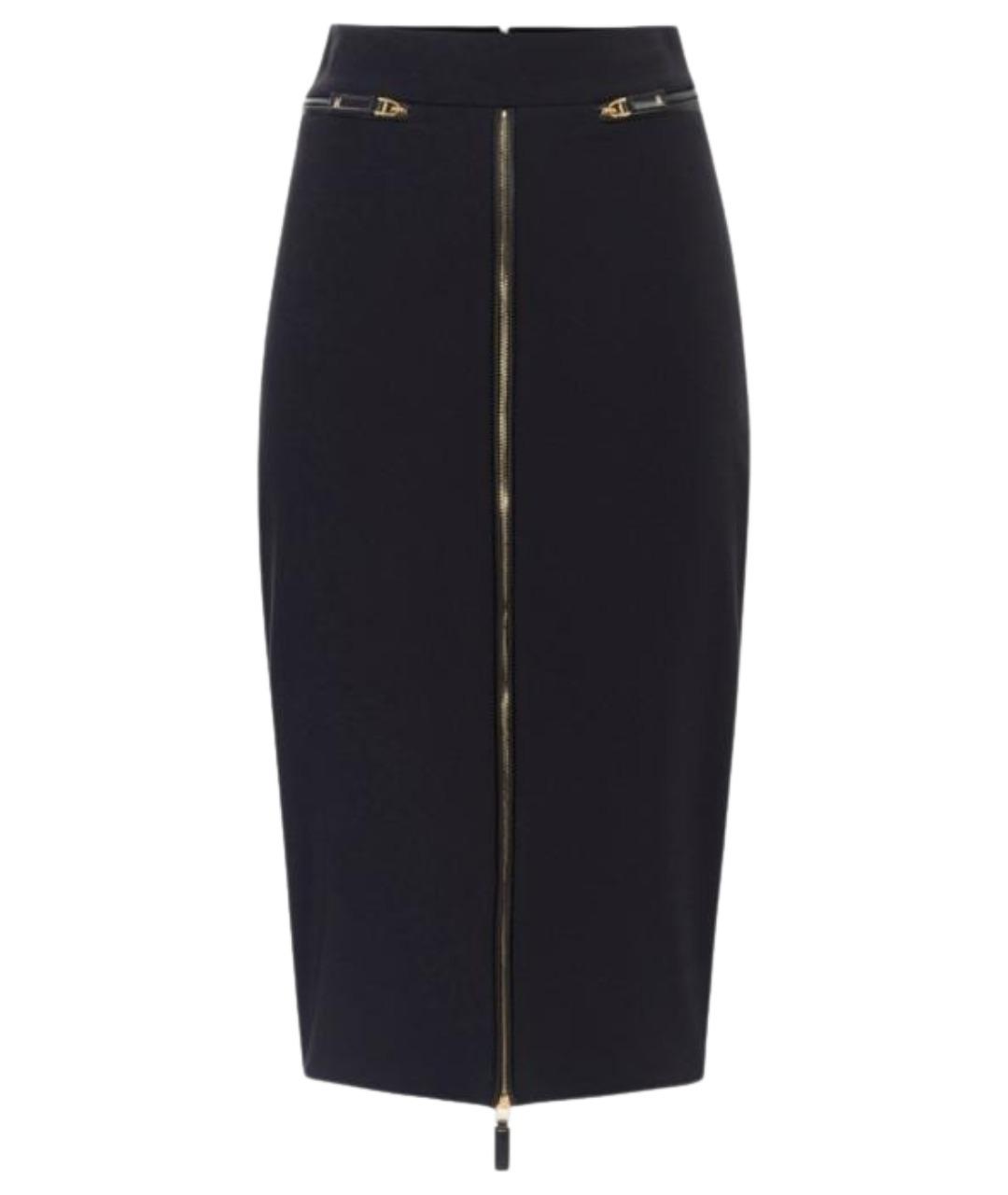 ELISABETTA FRANCHI Темно-синяя полиэстеровая юбка миди, фото 1