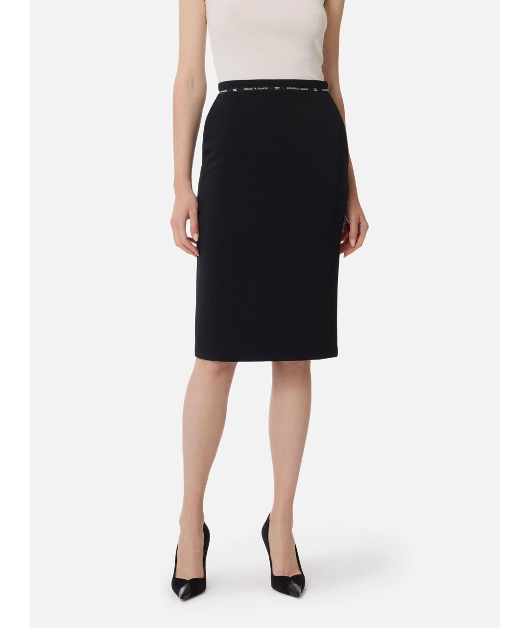 ELISABETTA FRANCHI Темно-синяя полиэстеровая юбка миди, фото 2