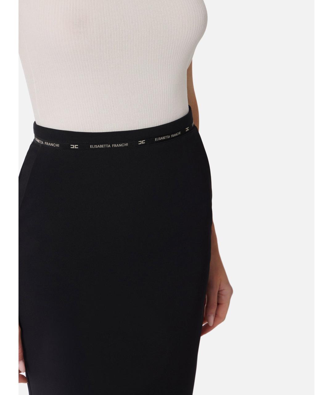 ELISABETTA FRANCHI Темно-синяя полиэстеровая юбка миди, фото 3